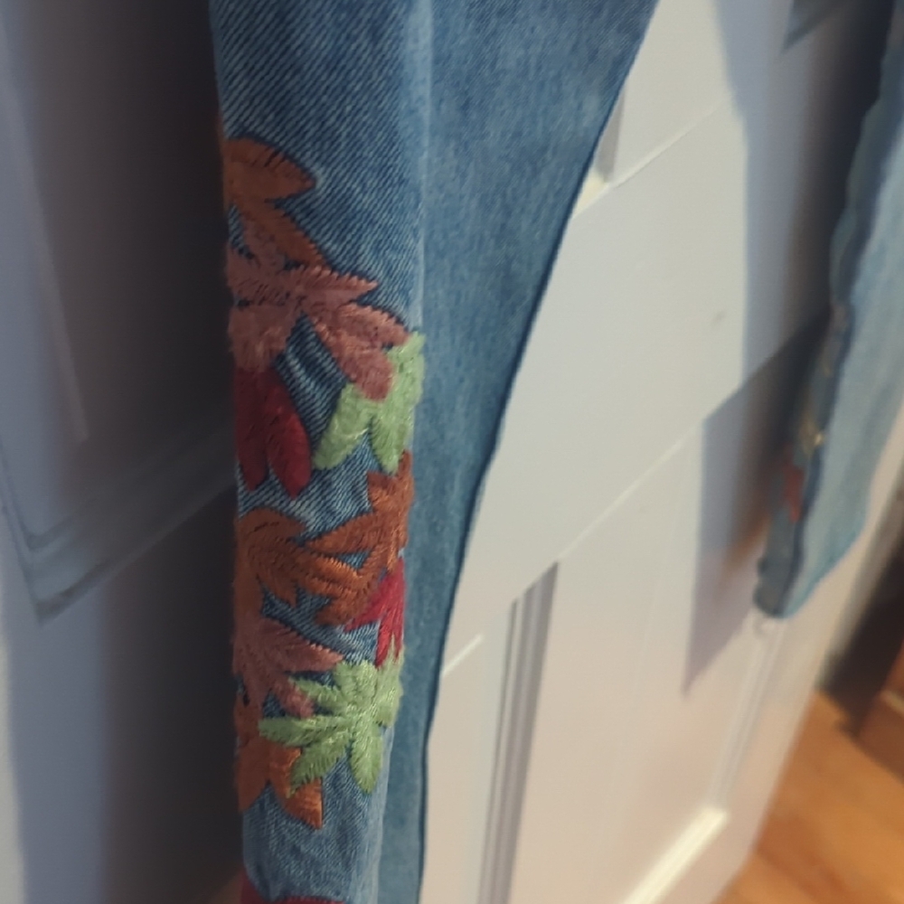 Zara Satin Blue Denim Jeans with Embroidery #0016 - Picture 8 of 10